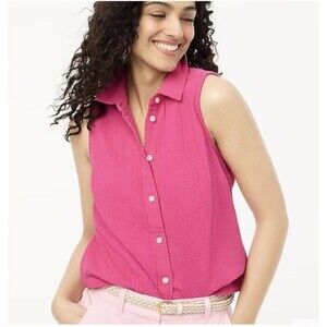 J. Crew Factory Sleeveless Gauze Button Up Cotton Top Pink Sz XL